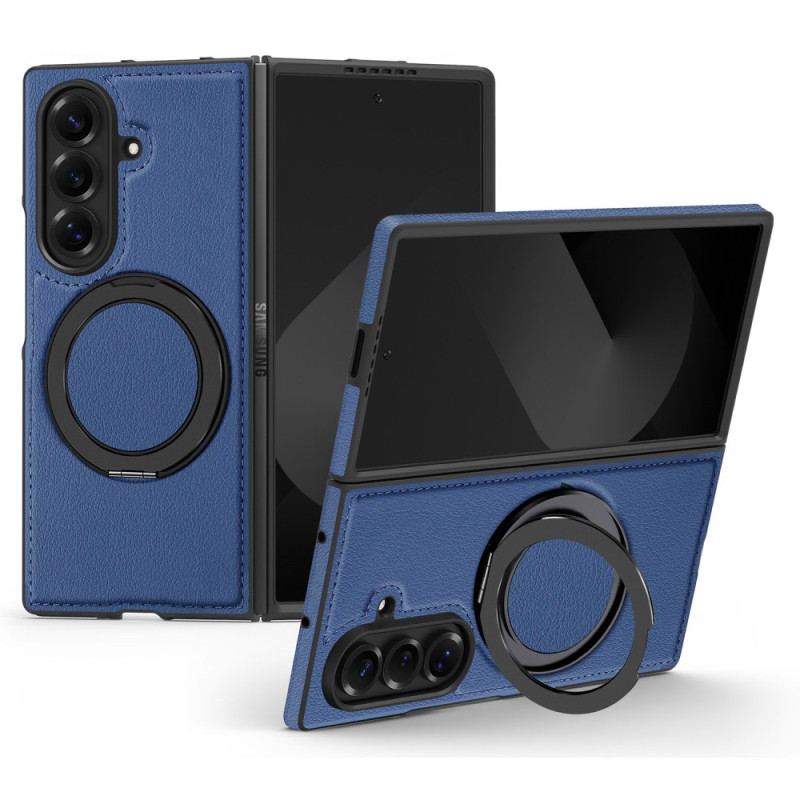 Coque Samsung Galaxy Z Fold 7 Compatible MagSafe Effet Cuir avec Anneau-Support Rotatif à
