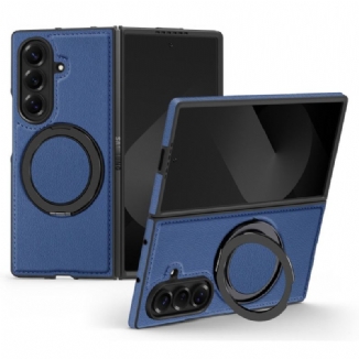 Coque Samsung Galaxy Z Fold 7 Compatible MagSafe Effet Cuir avec Anneau-Support Rotatif à