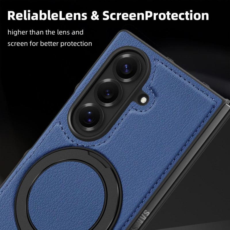 Coque Samsung Galaxy Z Fold 7 Compatible MagSafe Effet Cuir avec Anneau-Support Rotatif à