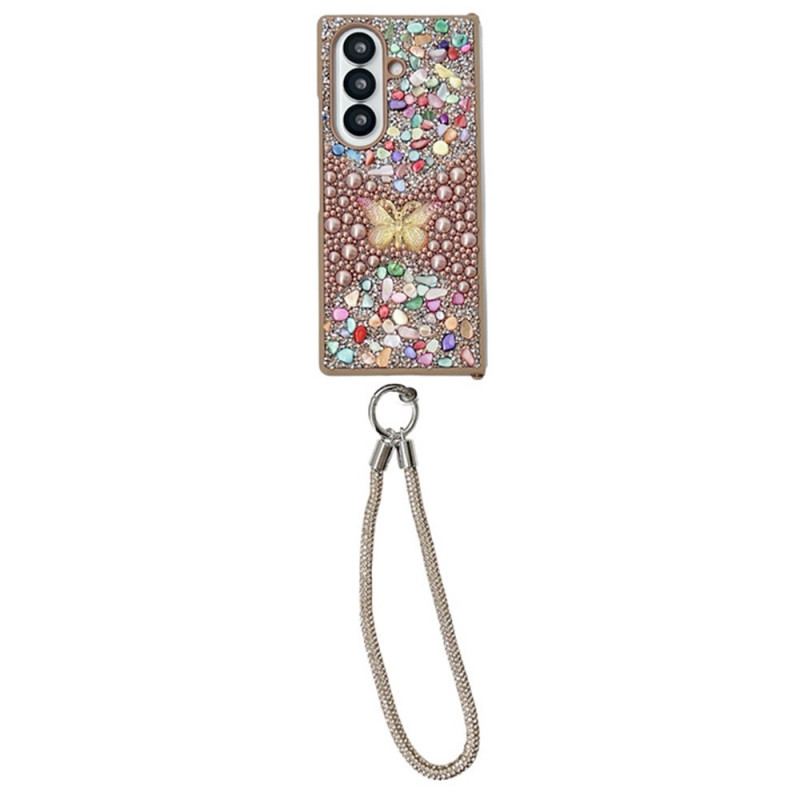 Coque Samsung Galaxy Z Fold 7 Papillon Strass avec Lanière