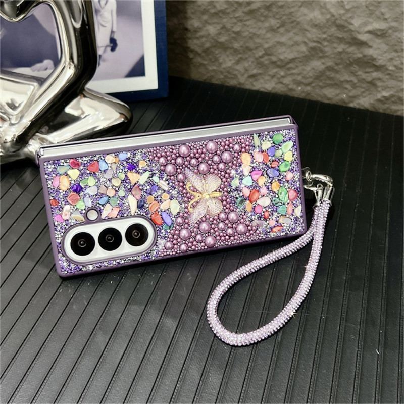 Coque Samsung Galaxy Z Fold 7 Papillon Strass avec Lanière