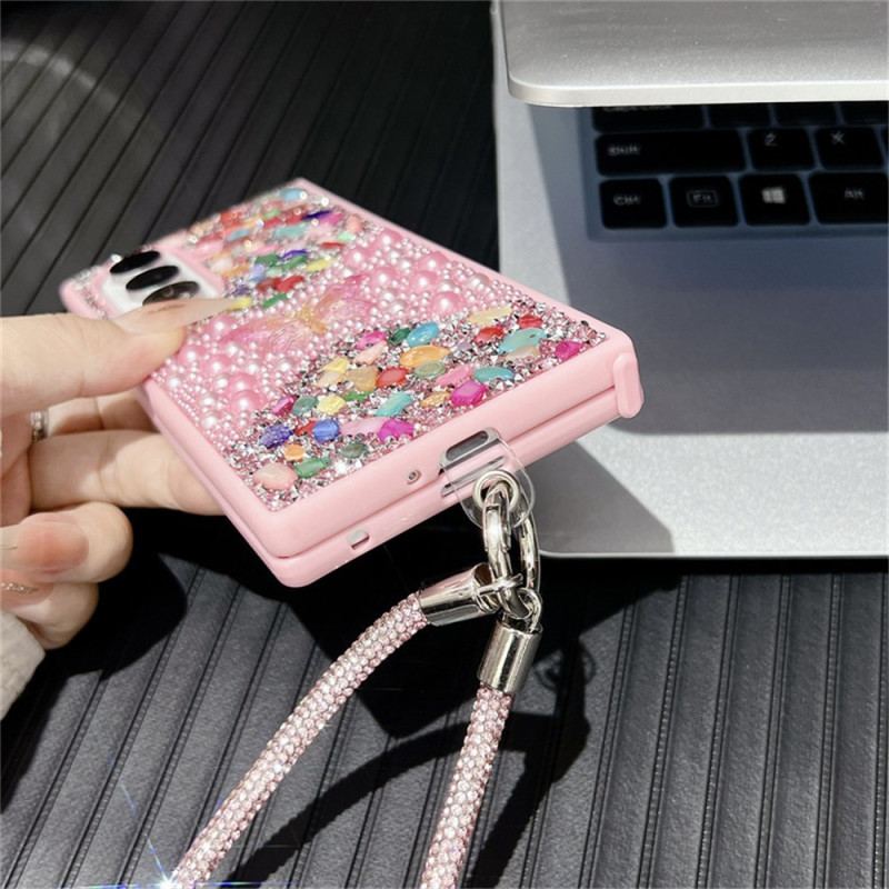 Coque Samsung Galaxy Z Fold 7 Papillon Strass avec Lanière