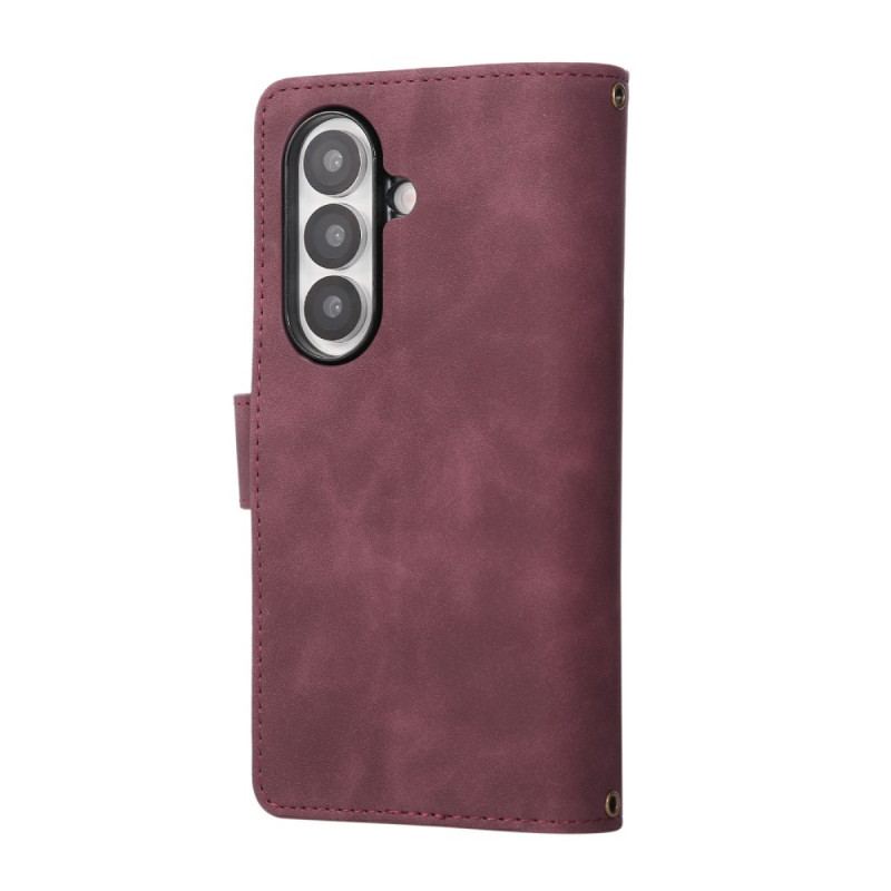 Housse Samsung Galaxy Z Fold 7 Portefeuille Effet Daim avec Bandoulière