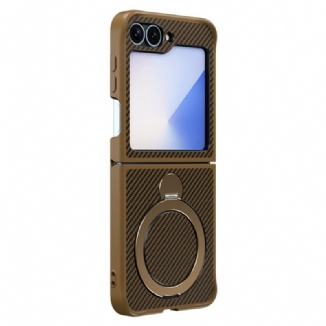 Coque Samsung Galaxy Z Flip 7 FE / Z Flip 6 Conception Fibre Carbone Support Magnétique