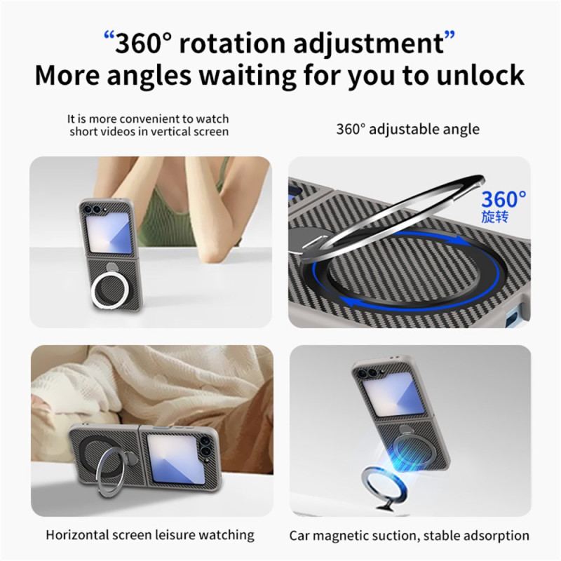 Coque Samsung Galaxy Z Flip 7 FE / Z Flip 6 Conception Fibre Carbone Support Magnétique