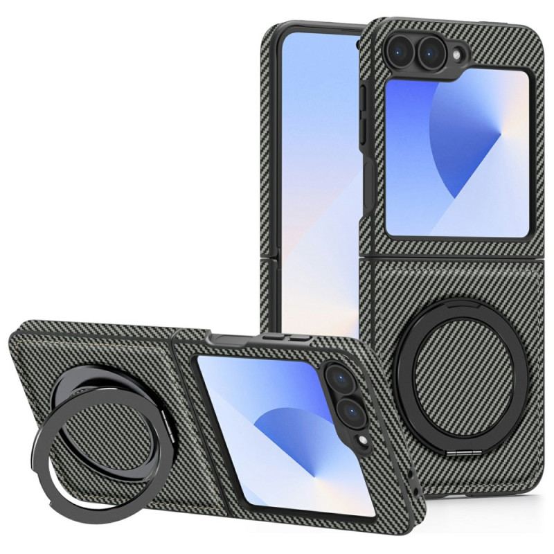 Coque Samsung Galaxy Z Flip 7 FE / Z Flip 6 Magnétique Fibre Carbone et Support