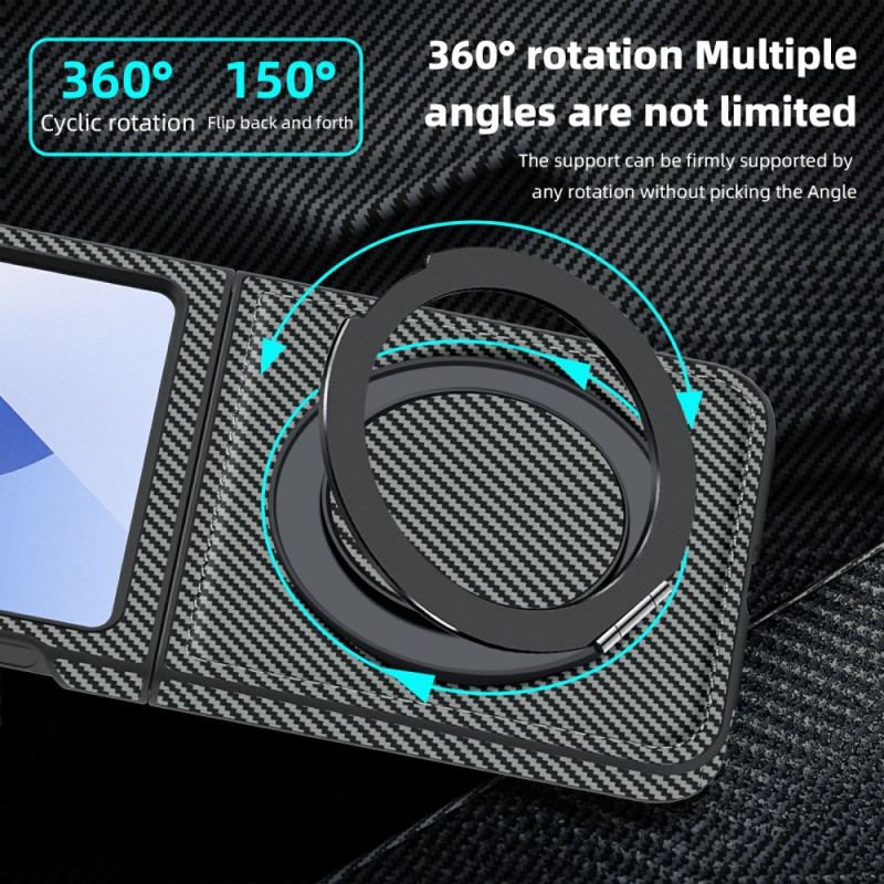 Coque Samsung Galaxy Z Flip 7 FE / Z Flip 6 Magnétique Fibre Carbone et Support