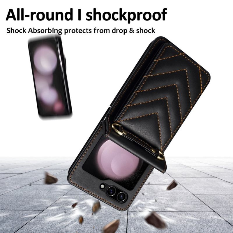 Coque Samsung Galaxy Z Flip 7 FE / Z Flip 6 Matelassée Porte-Cartes et Bandoulière