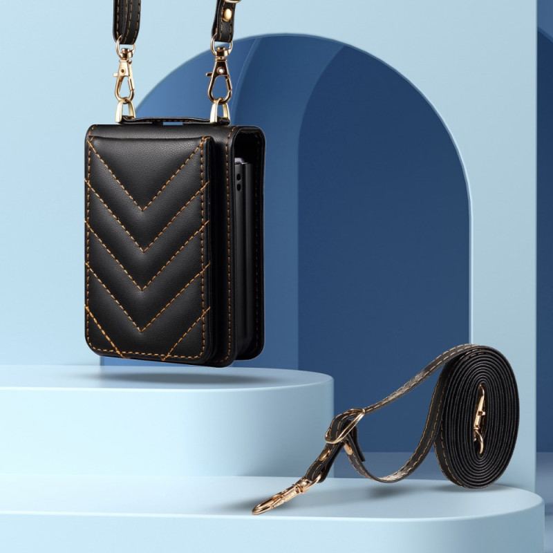 Coque Samsung Galaxy Z Flip 7 FE / Z Flip 6 Matelassée Porte-Cartes et Bandoulière