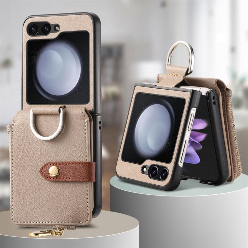 Coque Samsung Galaxy Z Flip 7 FE / Z Flip 6 Poche Zippée et Anneau de Support
