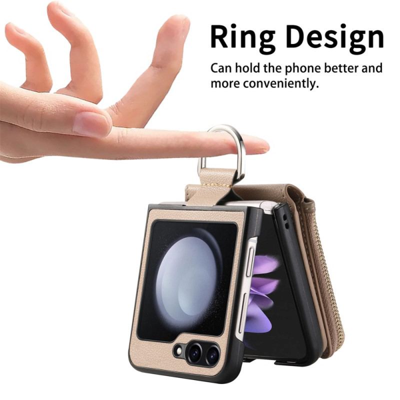 Coque Samsung Galaxy Z Flip 7 FE / Z Flip 6 Poche Zippée et Anneau de Support