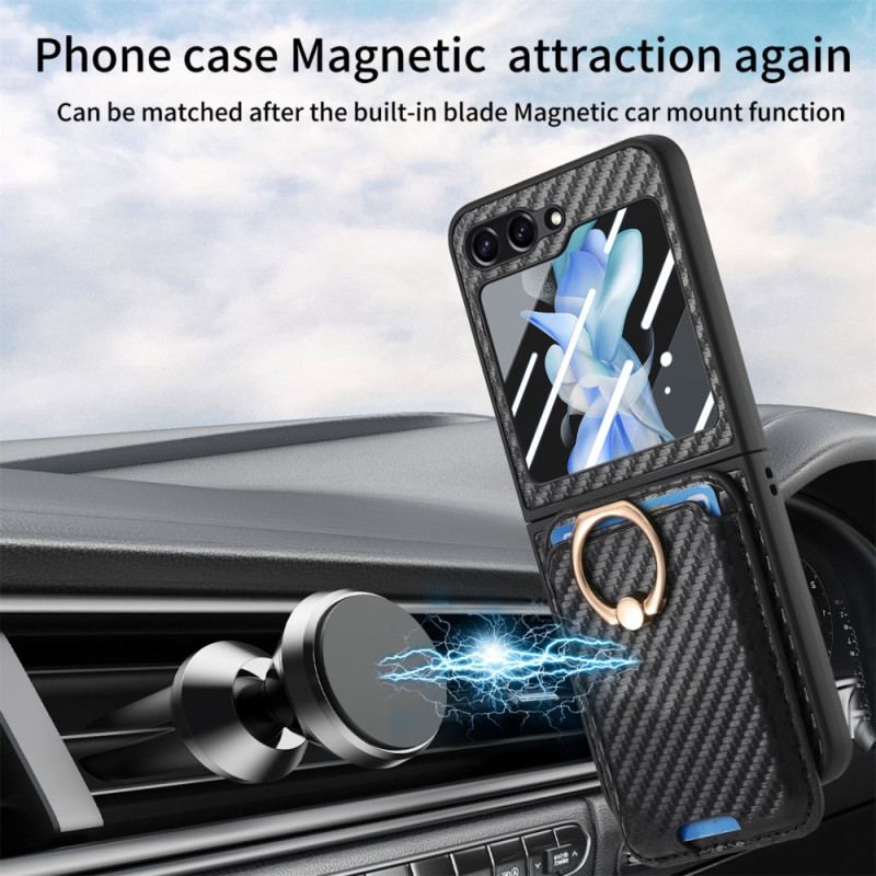 Coque Samsung Galaxy Z Flip 7 FE / Z Flip 6 Porte-Cartes Fibre Carbone