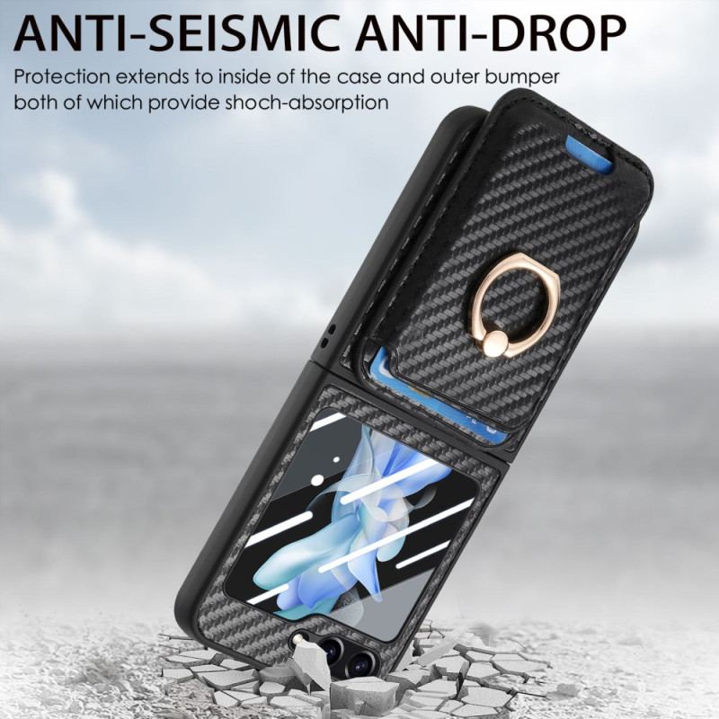 Coque Samsung Galaxy Z Flip 7 FE / Z Flip 6 Porte-Cartes Fibre Carbone