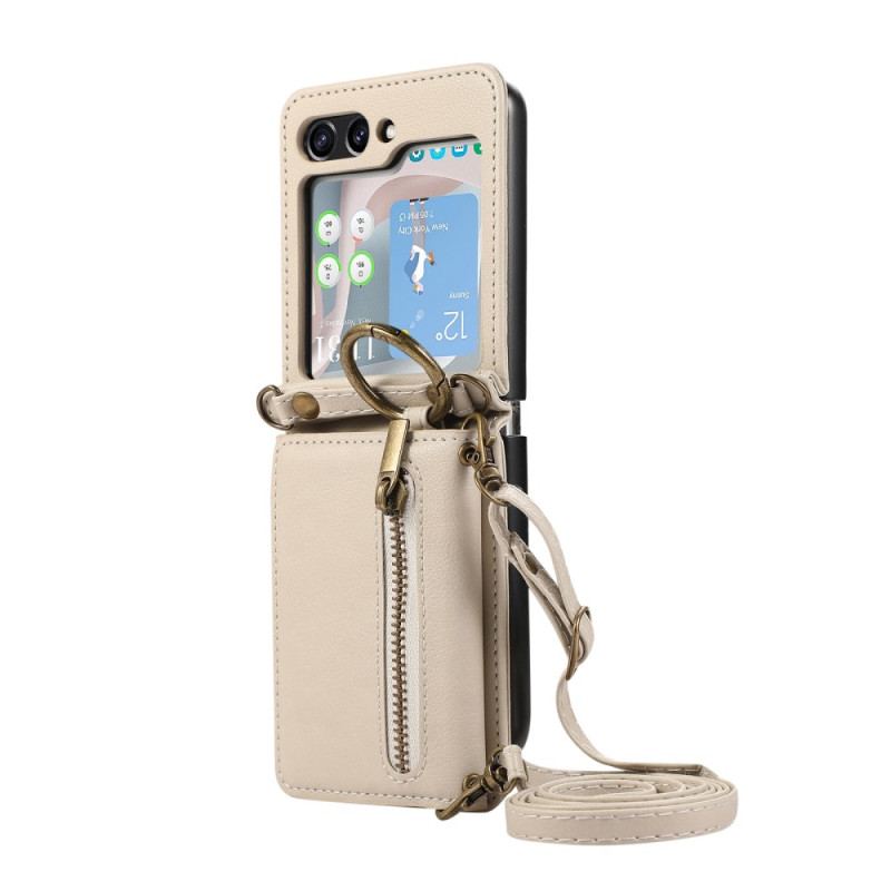 Coque Samsung Galaxy Z Flip 7 FE / Z Flip 6 Portefeuille à Fermeture Éclair et Bandoulière