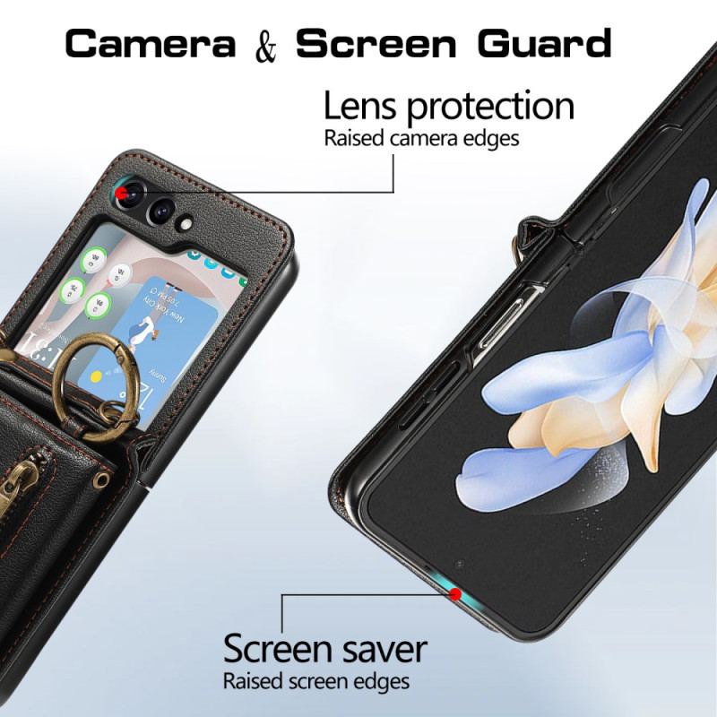 Coque Samsung Galaxy Z Flip 7 FE / Z Flip 6 Portefeuille à Fermeture Éclair et Bandoulière