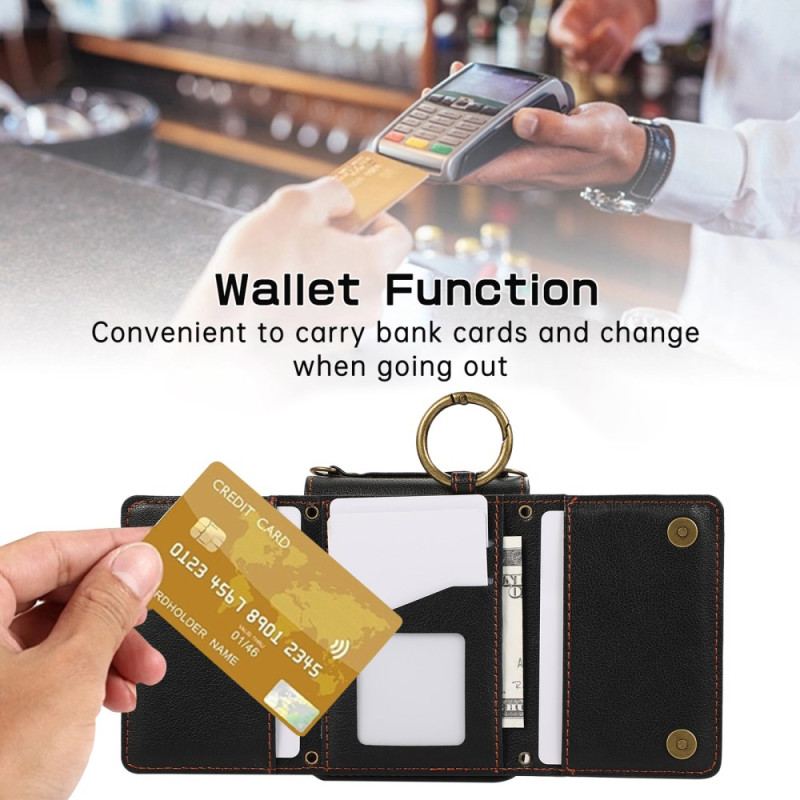 Coque Samsung Galaxy Z Flip 7 FE / Z Flip 6 Portefeuille à Fermeture Éclair et Bandoulière