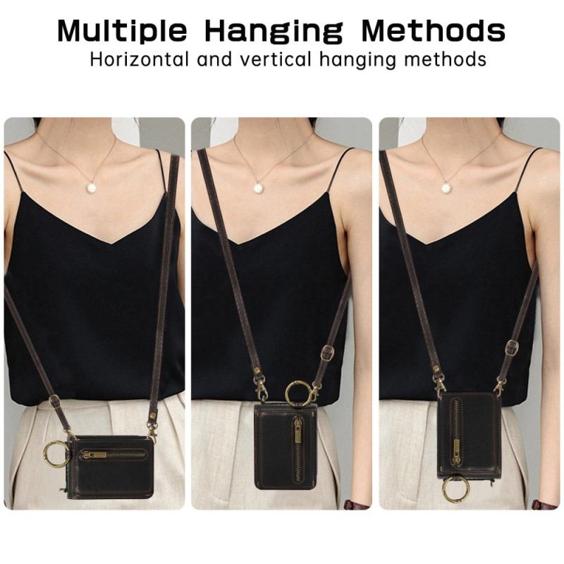 Coque Samsung Galaxy Z Flip 7 FE / Z Flip 6 Portefeuille à Fermeture Éclair et Bandoulière