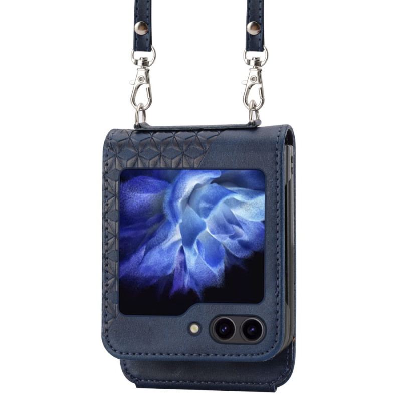 Coque Samsung Galaxy Z Flip 7 FE / Z Flip 6 Simili Cuir Frise avec bandoulière