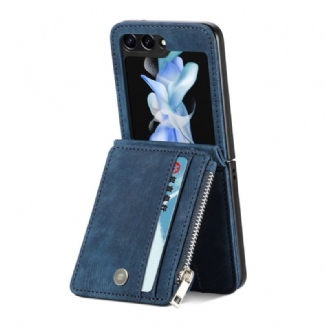 Coque Samsung Galaxy Z Flip 7 FE / Z Flip 6 Support Rétro et Porte-Cartes Zippé