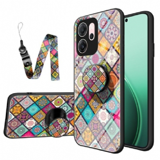 Coque Oppo Reno 14 F 5G Support et Lanière Patchwork