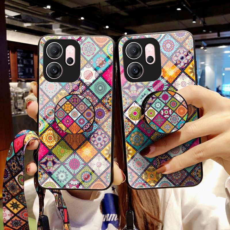 Coque Oppo Reno 14 F 5G Support et Lanière Patchwork