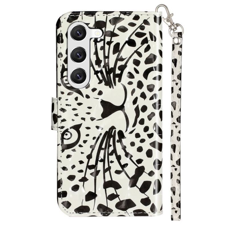 Housse Samsung Galaxy S24 5G Tête de Léopard avec Lanière