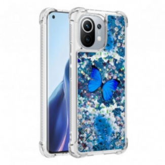 Coque Xiaomi Mi 11 Papillons Bleus Paillettes