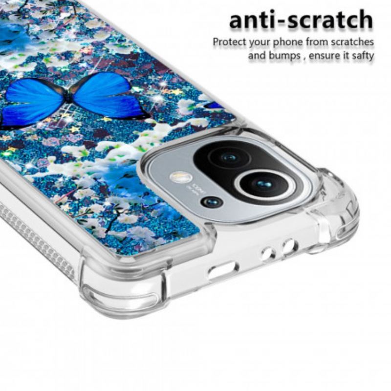 Coque Xiaomi Mi 11 Papillons Bleus Paillettes