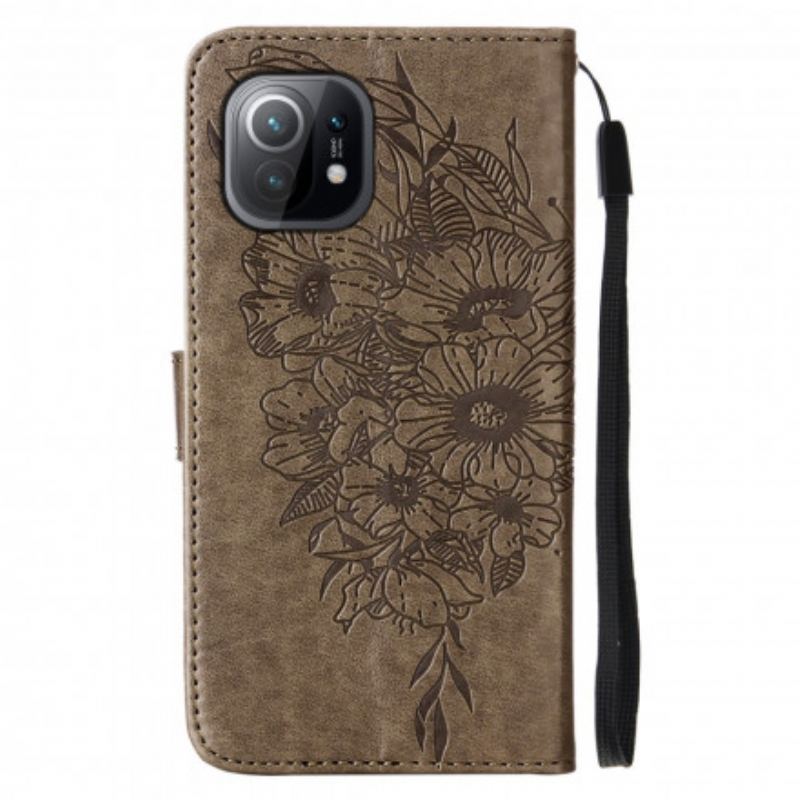 Housse Xiaomi Mi 11 Papillon Design avec Lanière