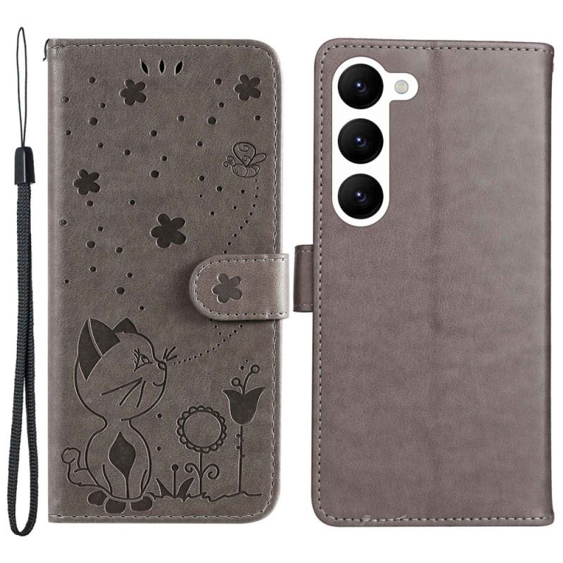 Housse Samsung Galaxy S23 5G Chat et Abeilles à Lanière