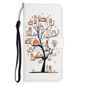 Housse Samsung Galaxy S23 5G Chats dans l'Arbre à Lanière