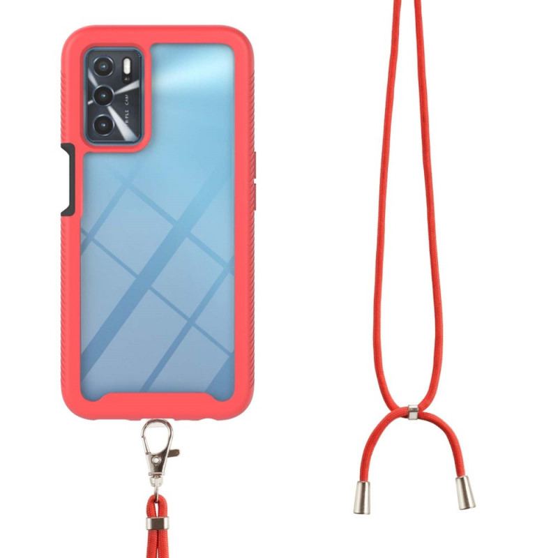Coque Oppo A16 / A16s Hybride avec Cordon et Contour Coloré