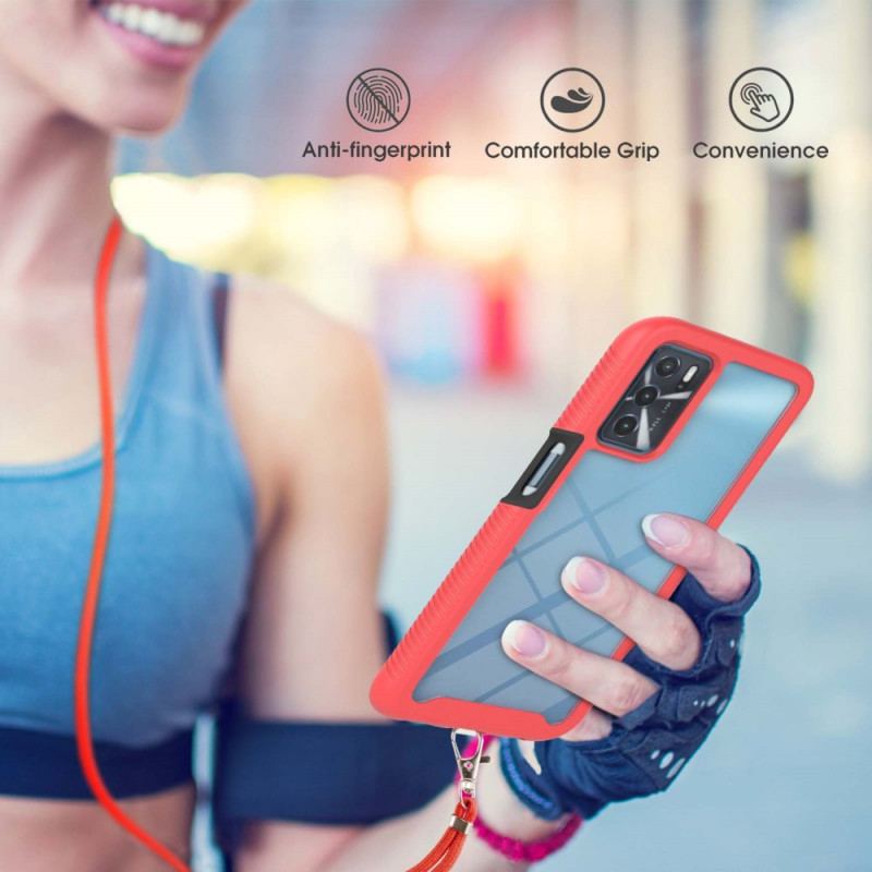 Coque Oppo A16 / A16s Hybride avec Cordon et Contour Coloré