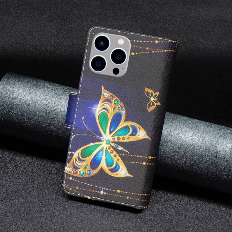 Housse iPhone 14 Pro Max Poche Zippée Papillons