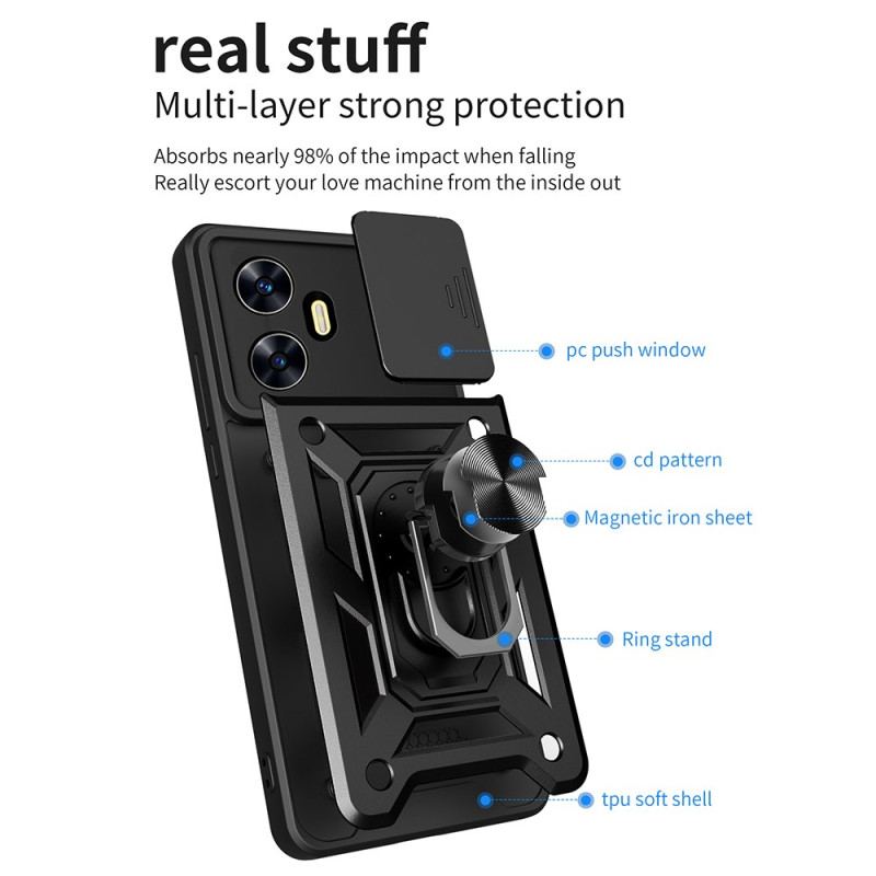 Coque Realme C55 Anneau-Support et Protecteur Objectif Coulissant
