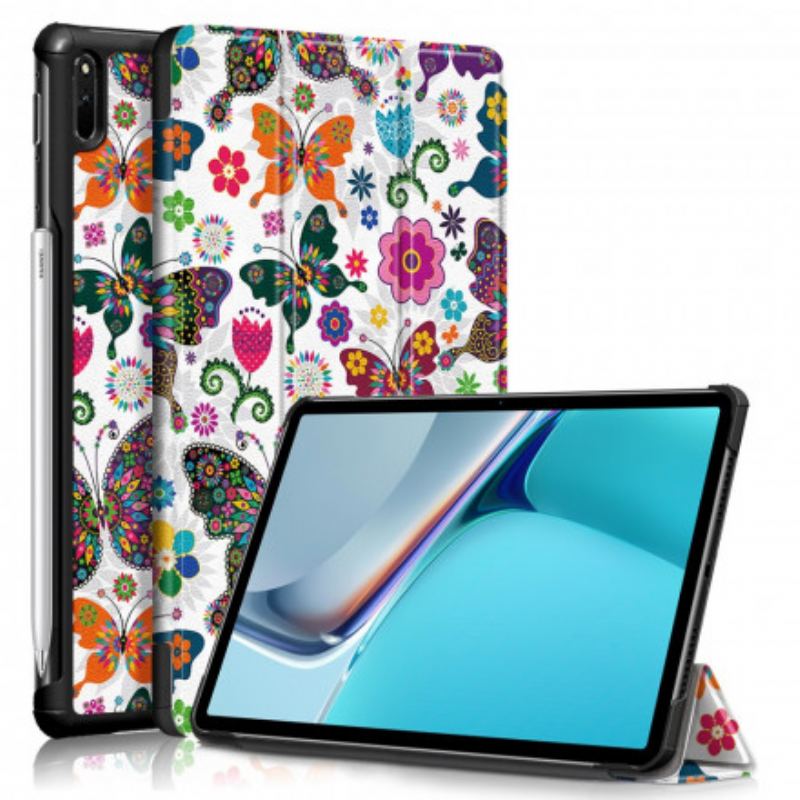 Smart Case Huawei MatePad 11 (2021) Renforcée Papillons et Fleurs Rétros