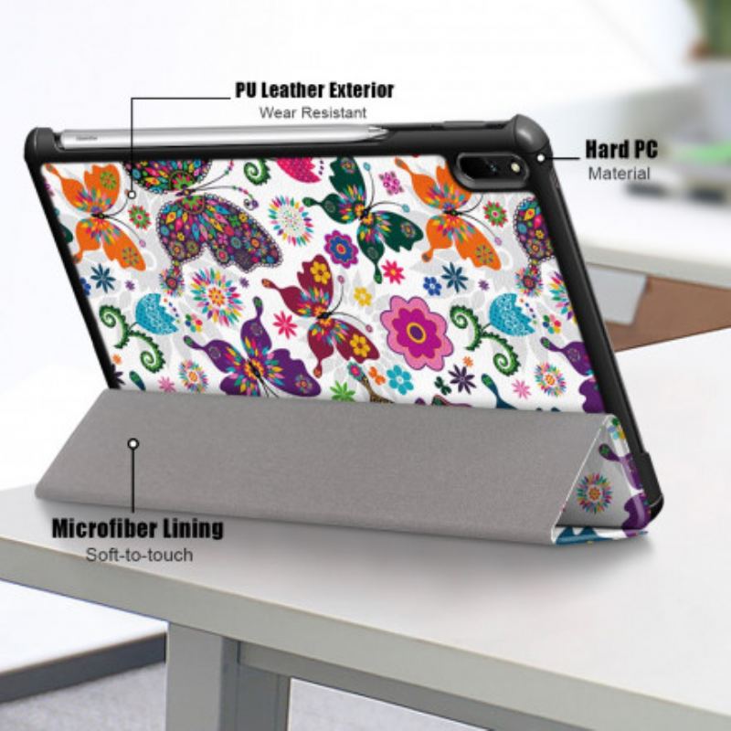 Smart Case Huawei MatePad 11 (2021) Renforcée Papillons et Fleurs Rétros
