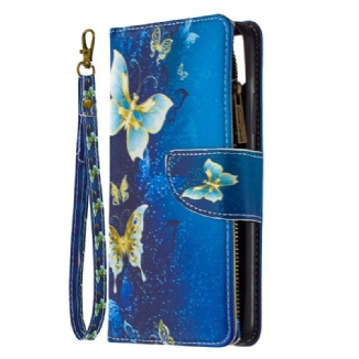 Housse Realme C11 Poche Zippée Papillons Dorés