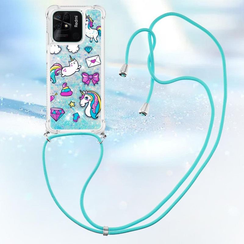 Coque Xiaomi Redmi 10C à Cordon Licornes