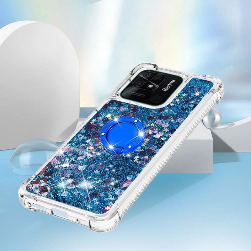 Coque Xiaomi Redmi 10C Paillettes Colorées Anneau-Support