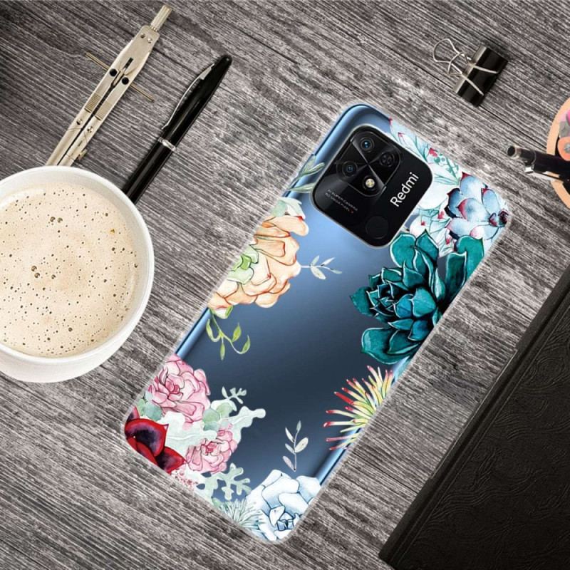 Coque Xiaomi Redmi 10C Transparente Fleurs Aquarelle