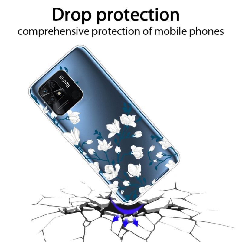 Coque Xiaomi Redmi 10C Transparente Fleurs Blanches