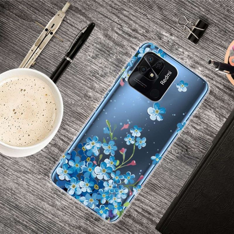 Coque Xiaomi Redmi 10C Transparente Fleurs Bleues