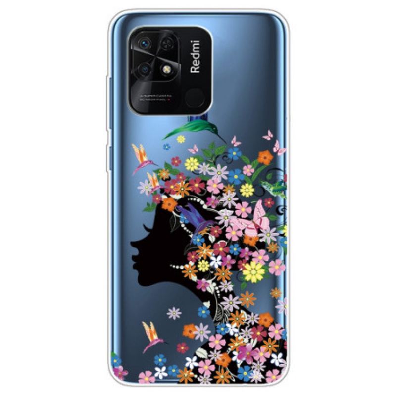 Coque Xiaomi Redmi 10C Transparente Tête Fleurie