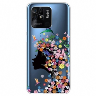Coque Xiaomi Redmi 10C Transparente Tête Fleurie