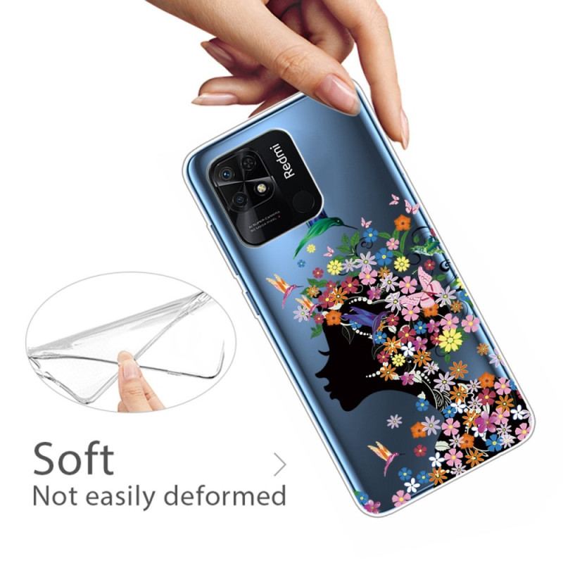Coque Xiaomi Redmi 10C Transparente Tête Fleurie
