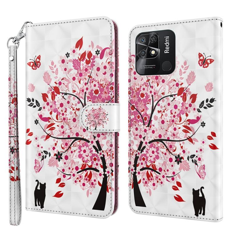 Housse Xiaomi Redmi 10C Arbre Rose à Lanière