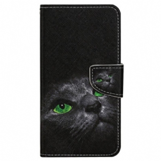 Housse Xiaomi Redmi 10C Chat aux Yeux Verts à Lanière