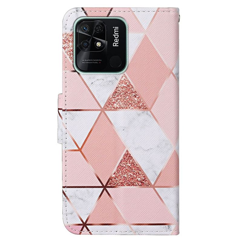 Housse Xiaomi Redmi 10C Marbre à Paillettes avec lanière