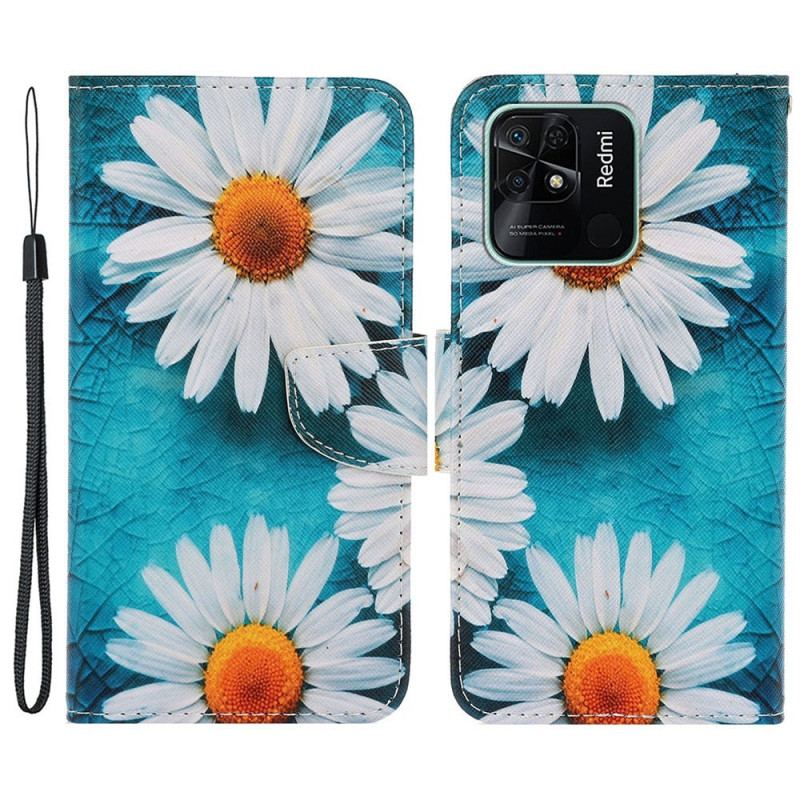 Housse Xiaomi Redmi 10C Marguerites à Lanière